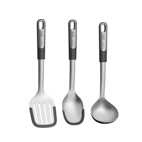BergHOFF Graphite 3-Piece Utensil Set -Soup Ladle, Serving Spoon & Slotted Turner
