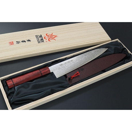 Kanetsune Minamo-kaze santoku nuga 180 mm, 63-kihiline damaskus, HRC 61