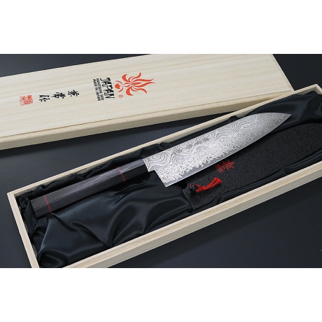 Kanetsune Namishibuki santoku nuga, 180mm, 101-kihiline damaskus, pulberteras HRC 62