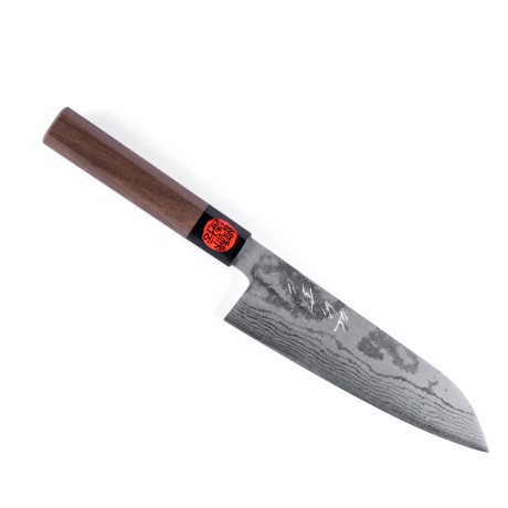 Shigeki Tanaka 17-kihiline damaskus santoku, 165 mm, VG-10, kastan