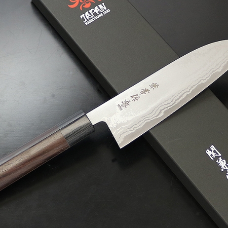 Kanetsune Zen Bokashi японский поварский нож САНТОКУ 165 мм, 11 слоев, HRC 62